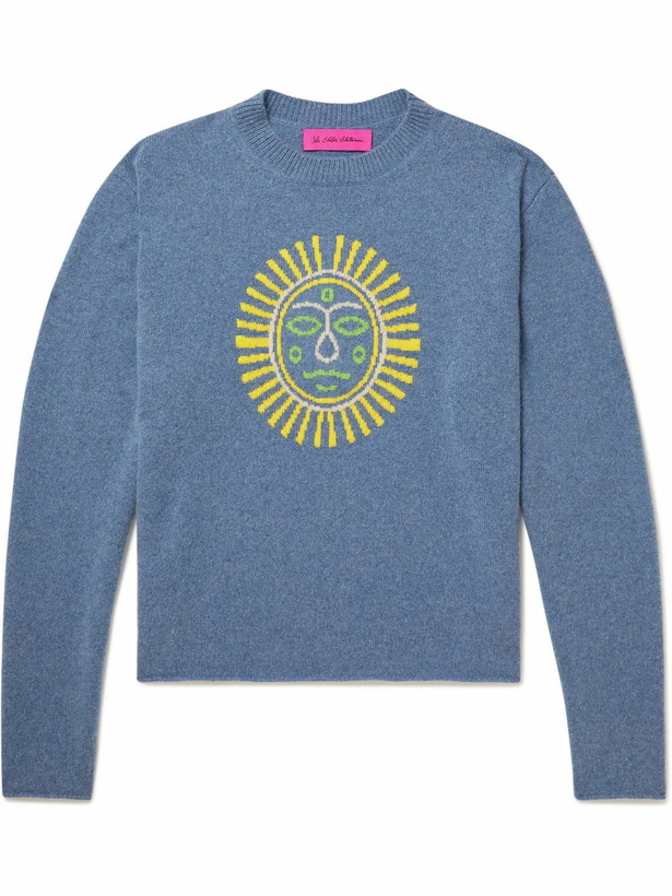 Photo: The Elder Statesman - Technicolor Sunshine Embroidered Cashmere Sweater - Blue