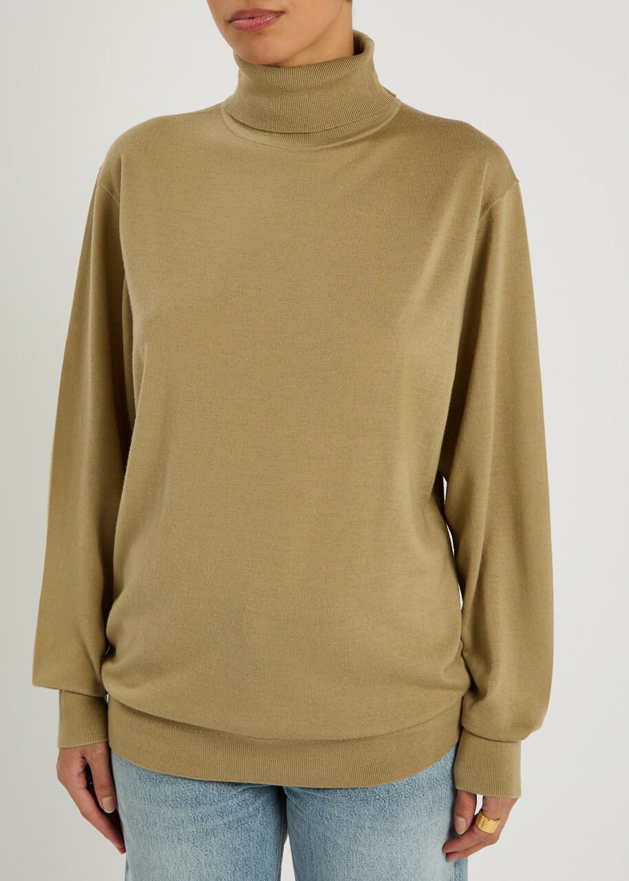 Toteme Turtle-neck Fine-knit Wool Jumper Beige