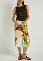 Farm Rio Picnic Flowers Printed Linen Midi Skirt White