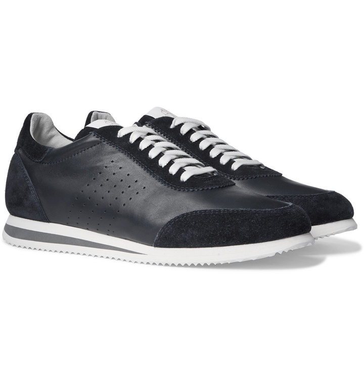 Photo: Brunello Cucinelli - Leather and Suede Sneakers - Blue