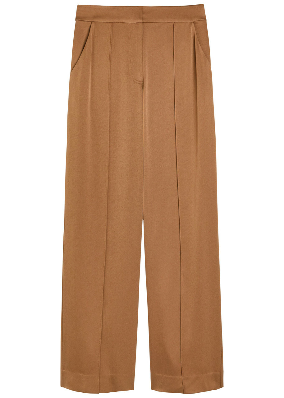 Simkhai Kyra Pintuck Wide-leg Satin Trousers Brown