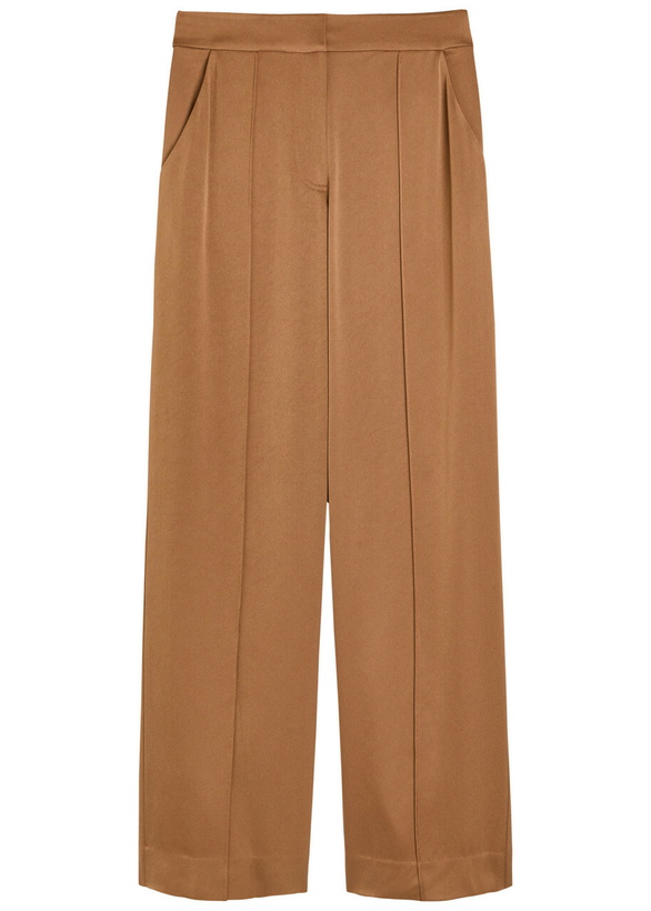 Photo: Simkhai Kyra Pintuck Wide-leg Satin Trousers Brown