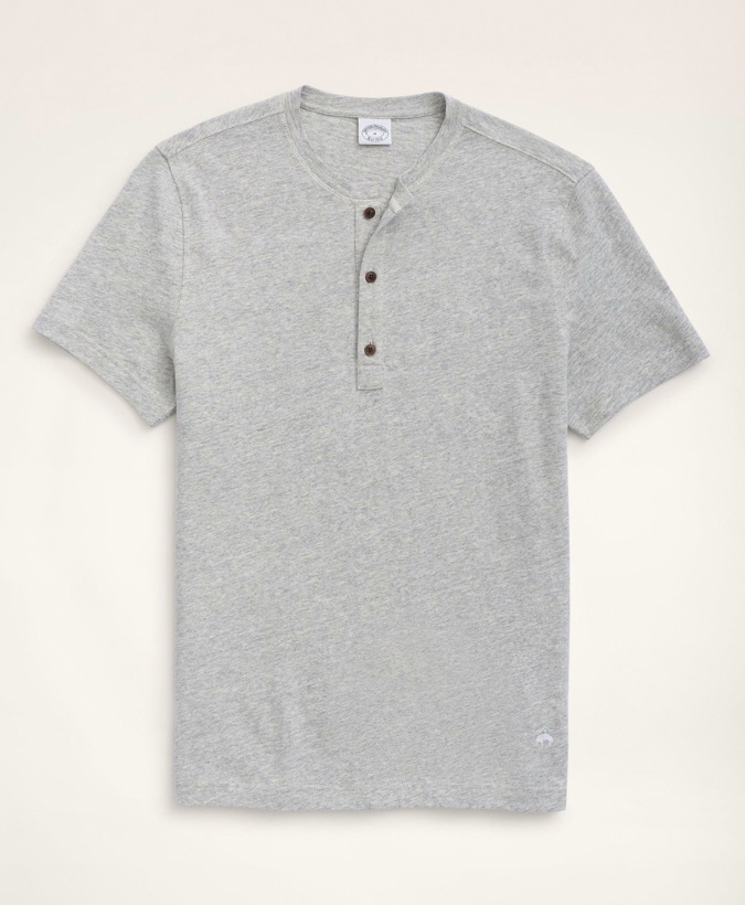 Photo: Brooks Brothers Men's Washed Cotton Linen Henley | Grey