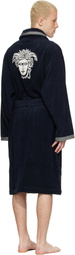 Versace Navy Cotton-Terry Jacquard Bathrobe