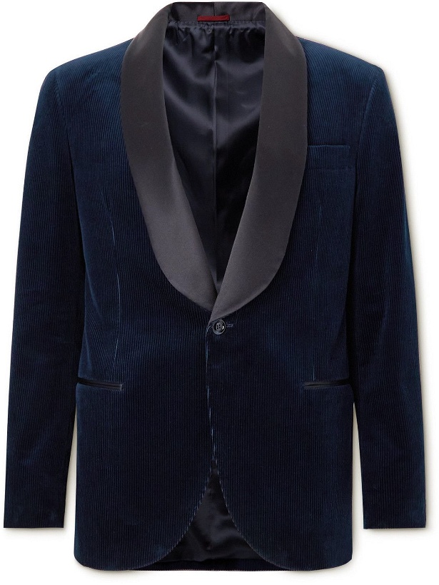 Photo: Brunello Cucinelli - Shawl-Collar Cotton and Silk-Blend Corduroy Tuxedo Jacket - Blue