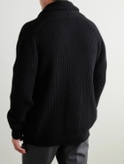 Kingsman - Shawl-Collar Ribbed Wool Cardigan - Black