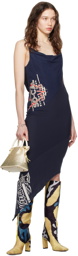 Conner Ives Navy Reconstituted Midi Dress