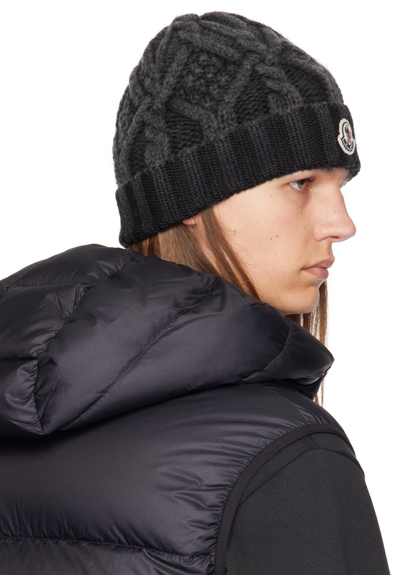 Moncler Black Logo Wool Beanie Moncler