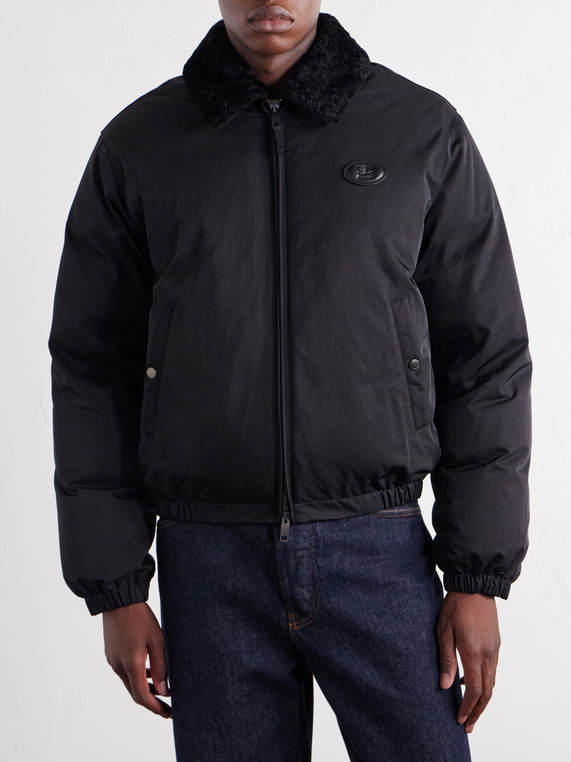 Burberry - Logo-Appliqué Shearling and Leather-Trimmed Padded Shell Blouson Jacket - Black