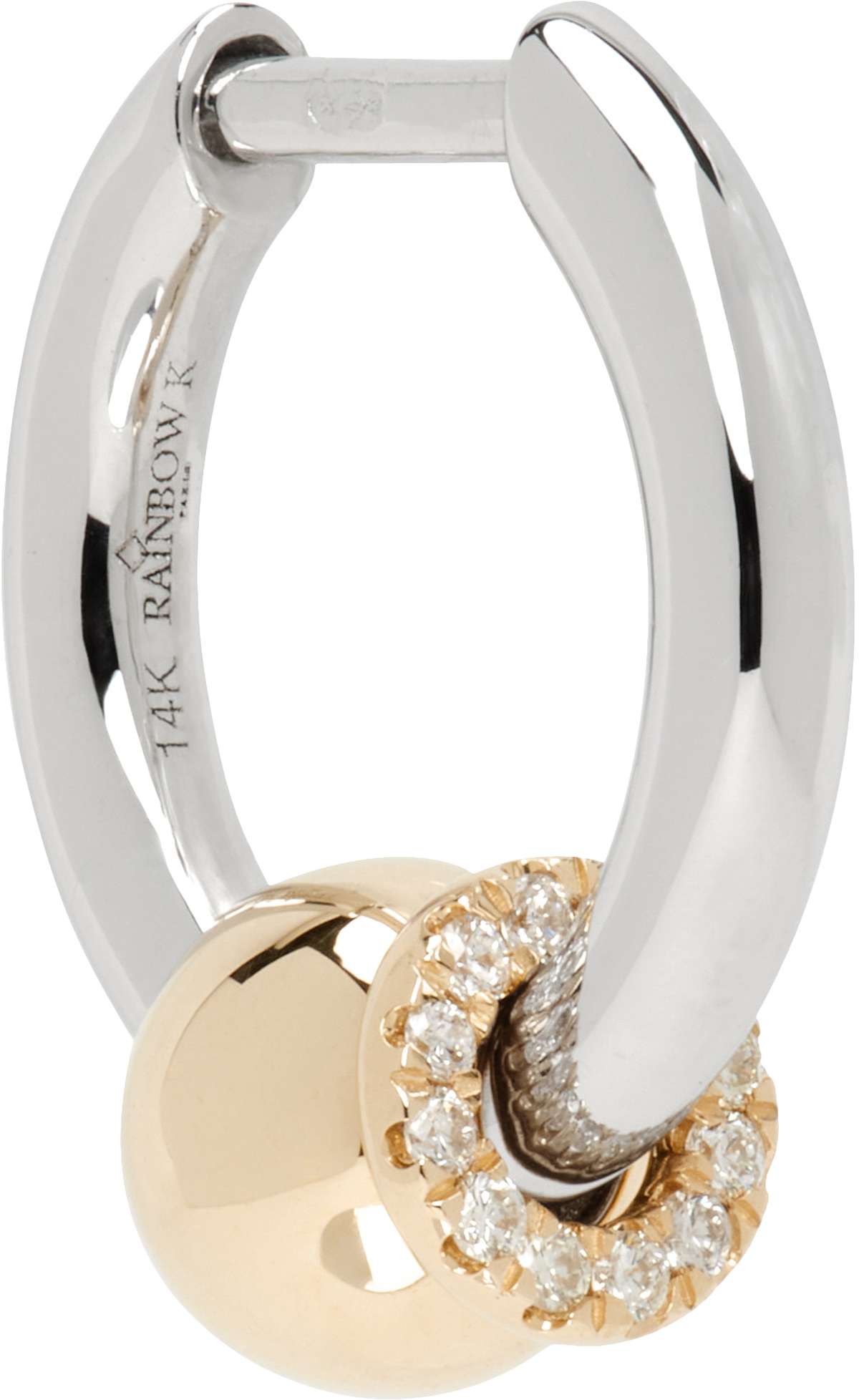 Rainbow K Gold & White Piercing Small Single Earring