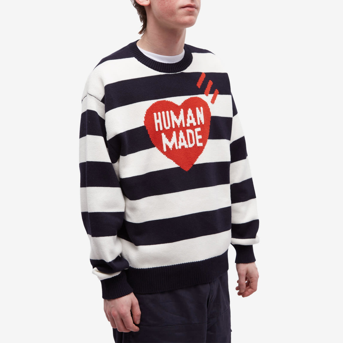 Human Made Men's Striped Heart Knit Sweater in Navy Human Made