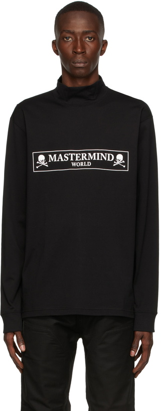 Photo: mastermind WORLD Black Hi Neck Boxed Logo Long Sleeve T-Shirt