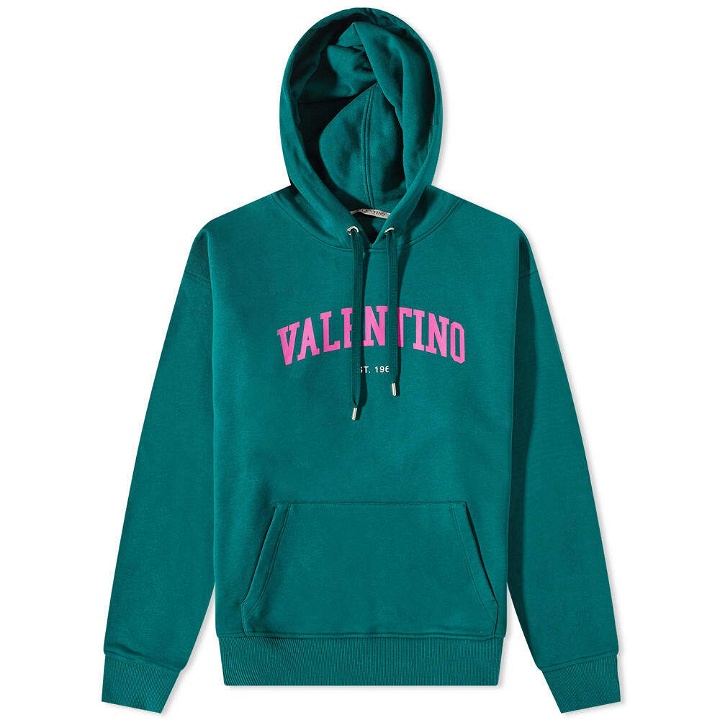 Photo: Valentino Men's Varsirty Logo Popover Hoody in Green/Pink