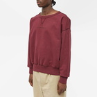 Maison Margiela Men's Embroidered Text Logo Crew Sweat in Burgundy