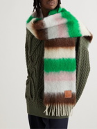 Loewe - Logo-Appliquéd Fringed Striped Mohair and Wool-Blend Scarf