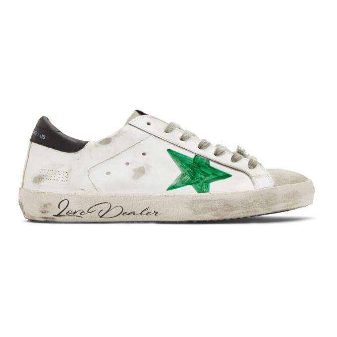 Photo: Golden Goose White and Green Love Dealer Superstar Sneakers