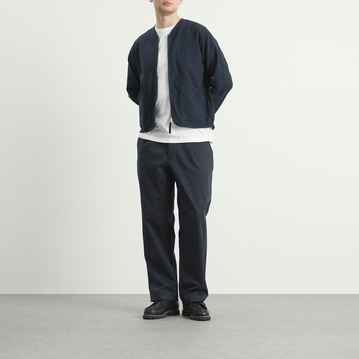 Universal Works Men's Slub Sateen Zip Liner Jacket in Navy