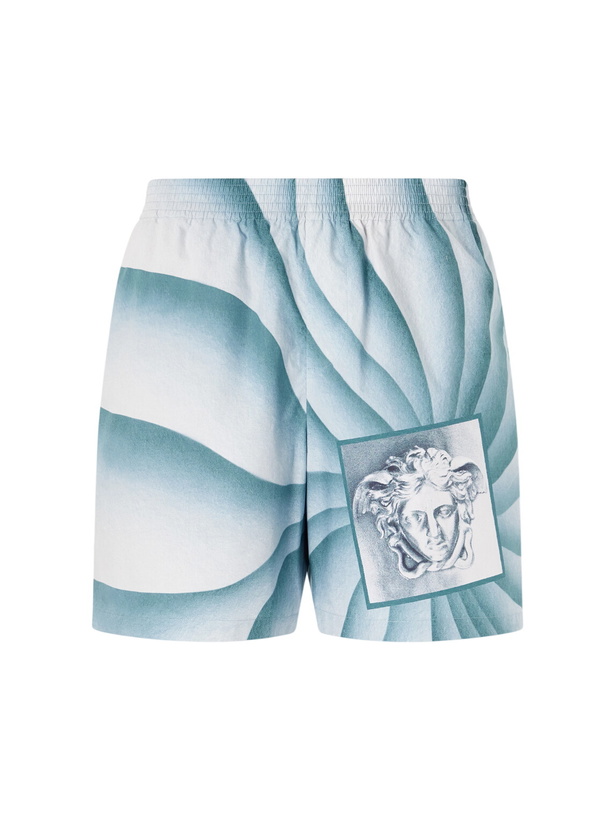 Photo: Versace - Wide-leg Printed Cotton-Poplin Shorts - Blue