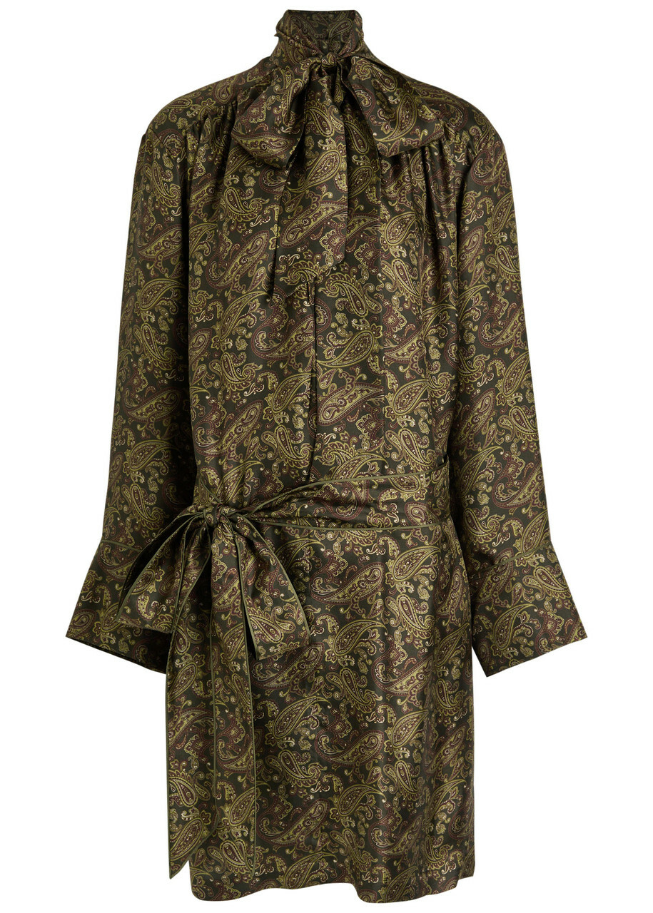 Yves Saint Laurent Paisley Silk-twill Midi Dress Green