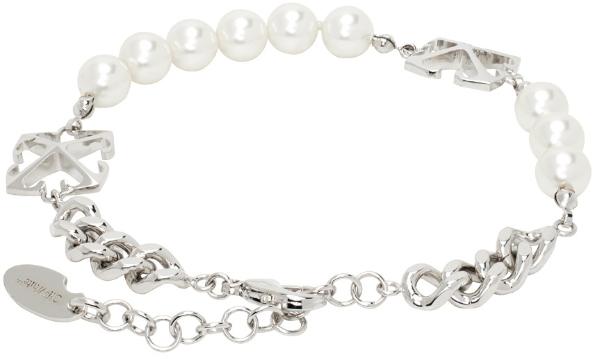 Off-White Silver Pearls & Arrow Bracelet
