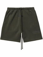 FEAR OF GOD ESSENTIALS - Logo-Appliquéd Wide-Leg Cotton-Blend Jersey Drawstring Shorts - Black