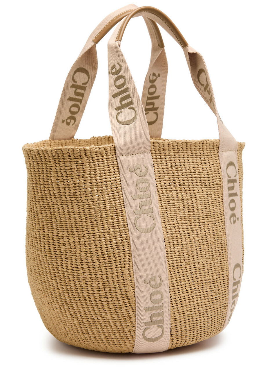 Chloe Woody Logo-embroidered Raffia Basket bag - Beige - One Size