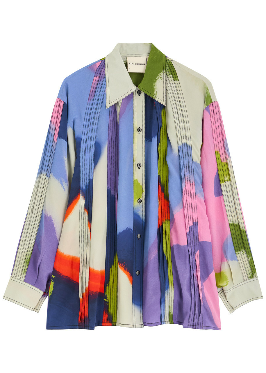 Lovebirds Fusion Printed Silk-chiffon Shirt Multicoloured