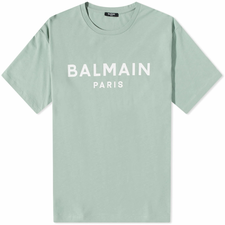 Photo: Balmain Men's Paris Logo T-Shirt in Jade/Natural
