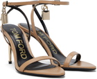 TOM FORD Beige Shiny Padlock Pointy Naked Heeled Sandals