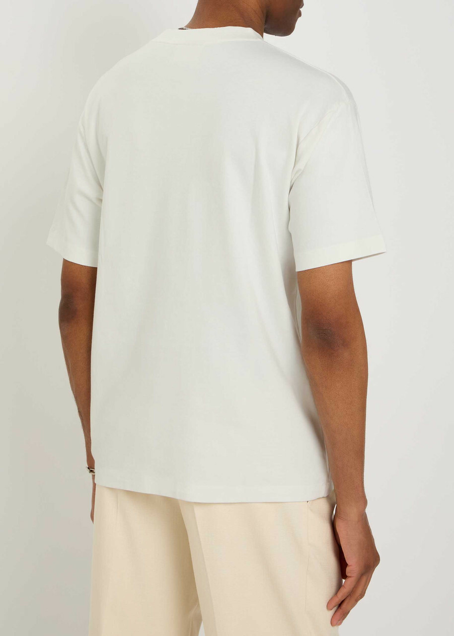 DRÔLE DE Monsieur Slogan Palmiers Printed Cotton T-shirt Off White