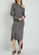 Aaron Esh Asymmetric Jersey Midi Dress Grey