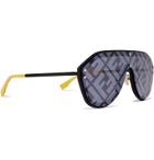 Fendi - Logo-Print Aviator-Style Acetate and Metal Sunglasses - Black
