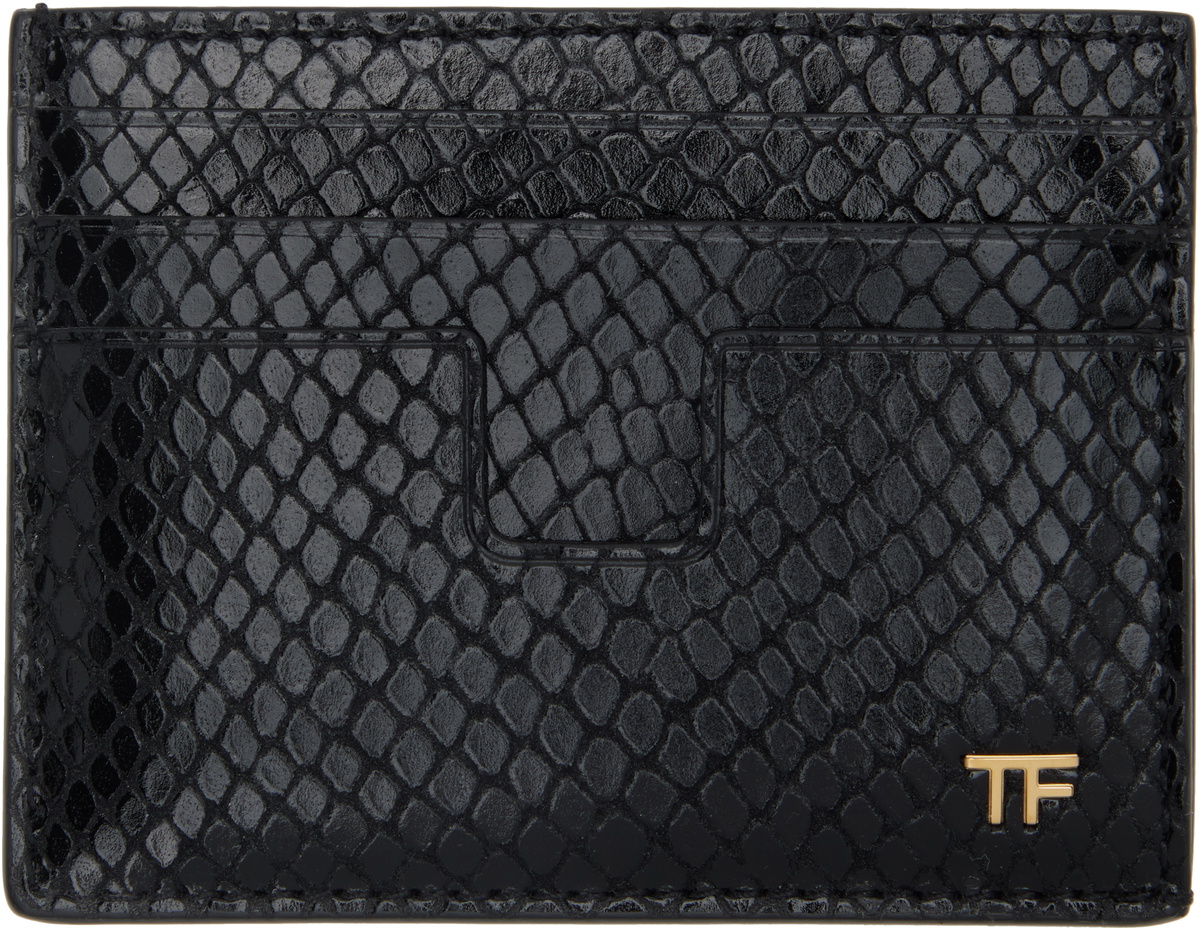 TOM FORD Black Printed Python Card Holder