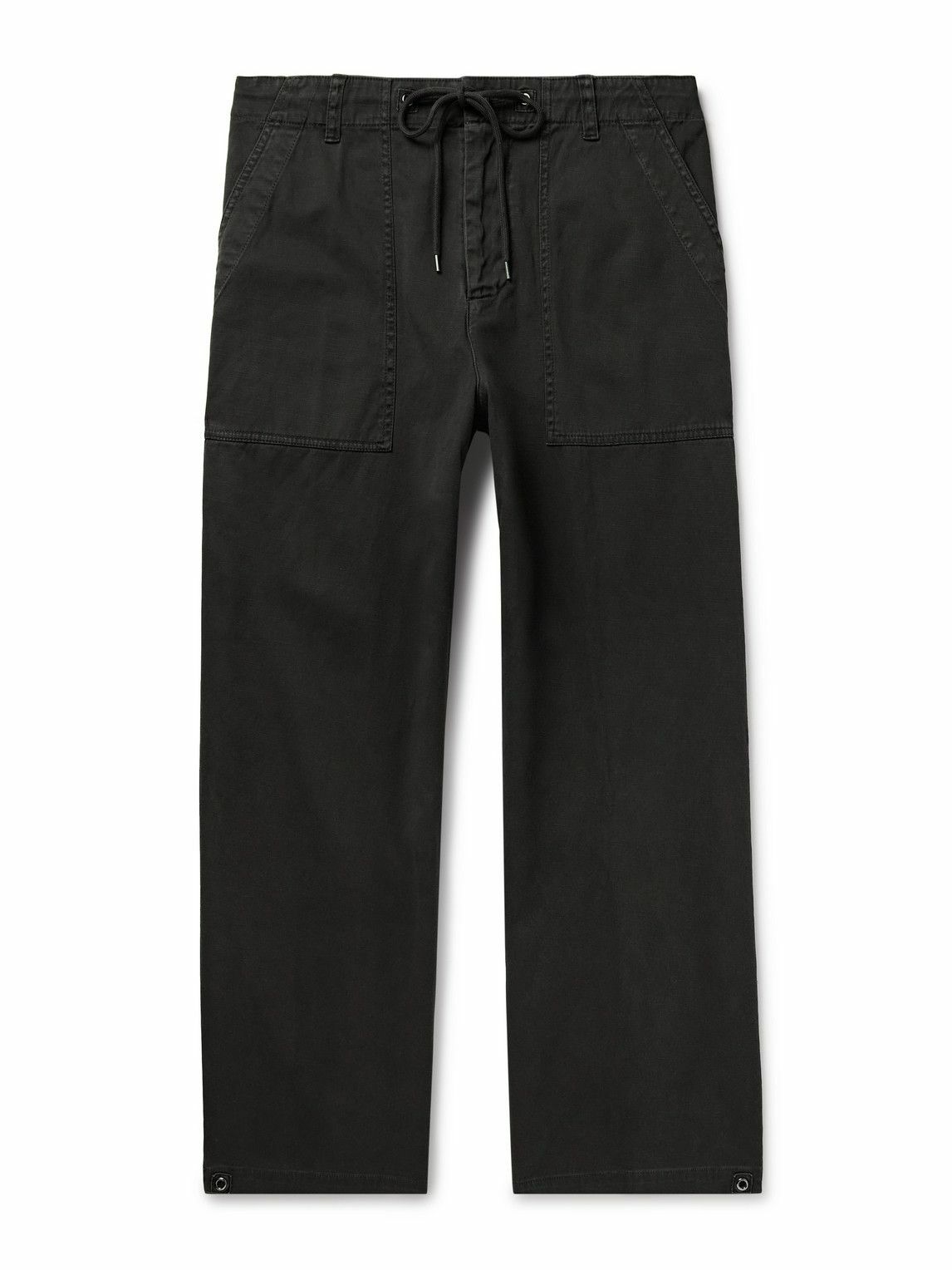 James Perse - Flight Straight-Leg Slub Cotton-Blend Twill Drawstring Trousers - Black