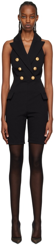 Photo: Balmain Black Pointed Lapel Jumpsuit