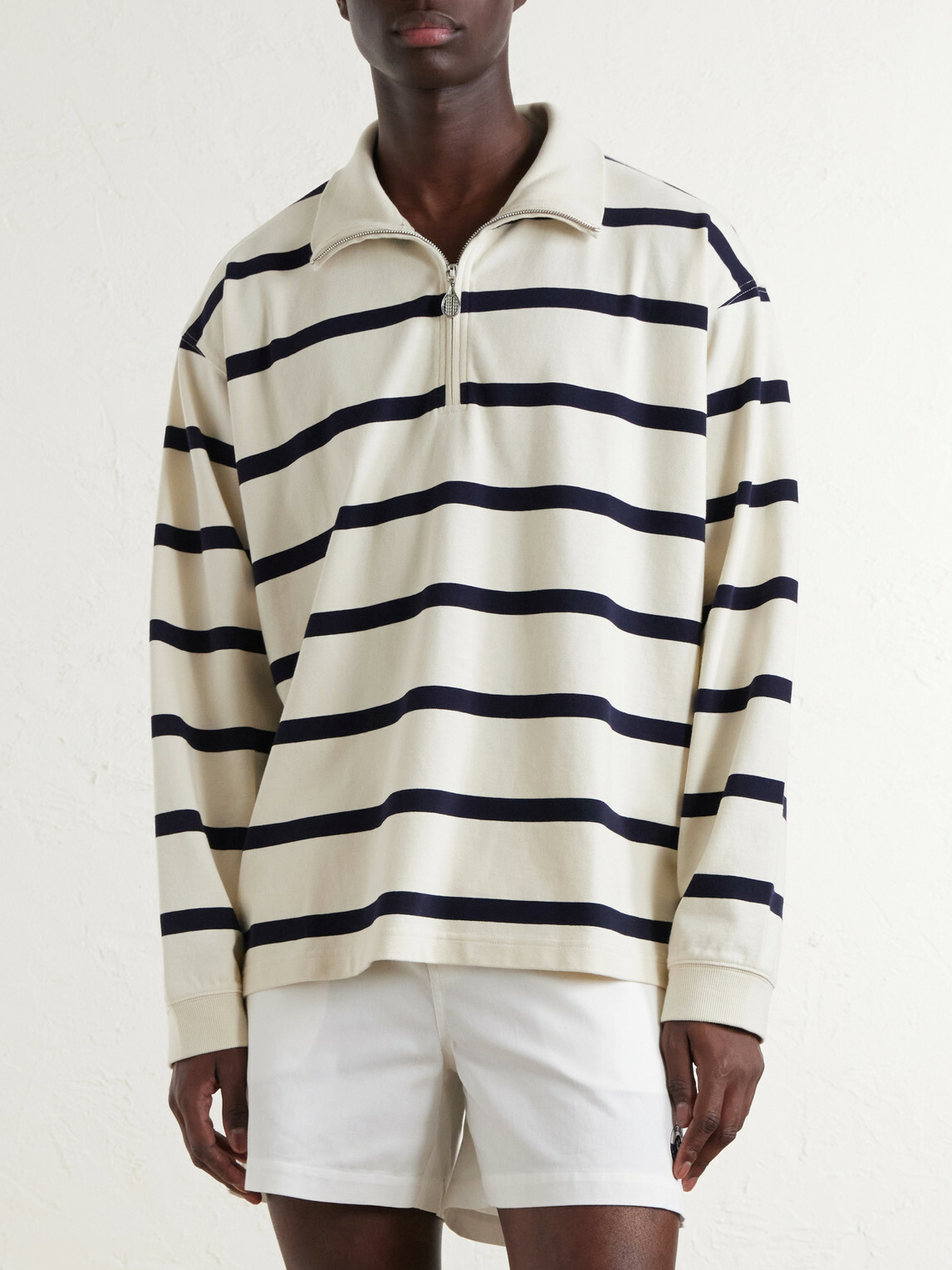 FRAME - Logo-Embroidered Striped Cotton Sweater - Neutrals
