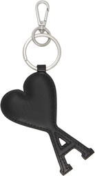 AMI Paris Silver & Black Leather Ami de Coeur Keychain