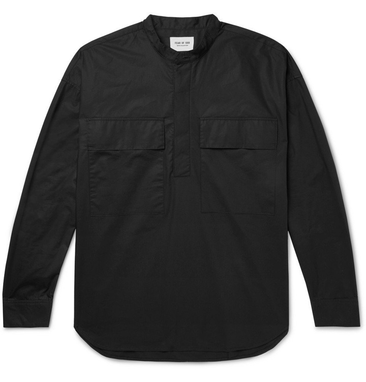 Photo: Fear of God - Oversized Grandad-Collar Supima Cotton-Poplin Half-Placket Shirt - Black