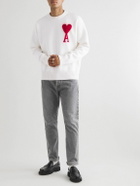 AMI PARIS - Logo-Intarsia Virgin Wool Sweater - White