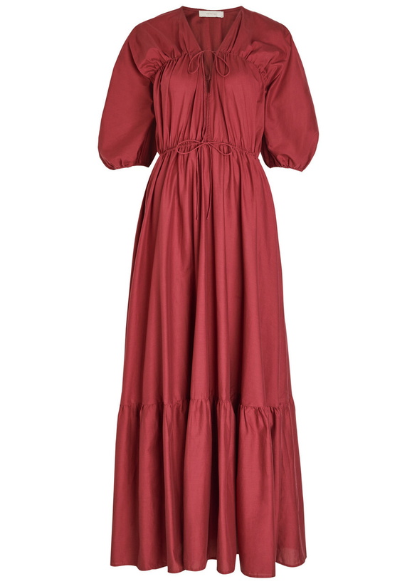 Photo: Faithfull The Brand Sigrid Drawstring Cotton Maxi Dress Dark Pink