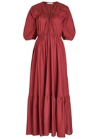 Faithfull The Brand Sigrid Drawstring Cotton Maxi Dress Dark Pink