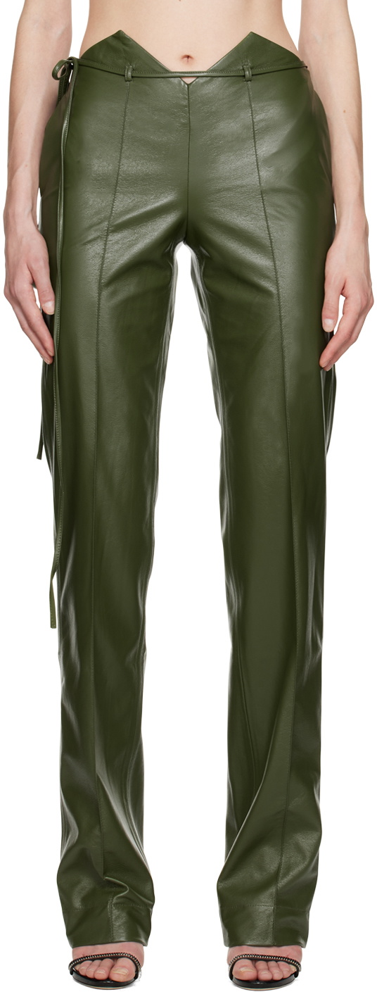 Aya Muse Green Montiva Faux-Leather Trousers Aya Muse