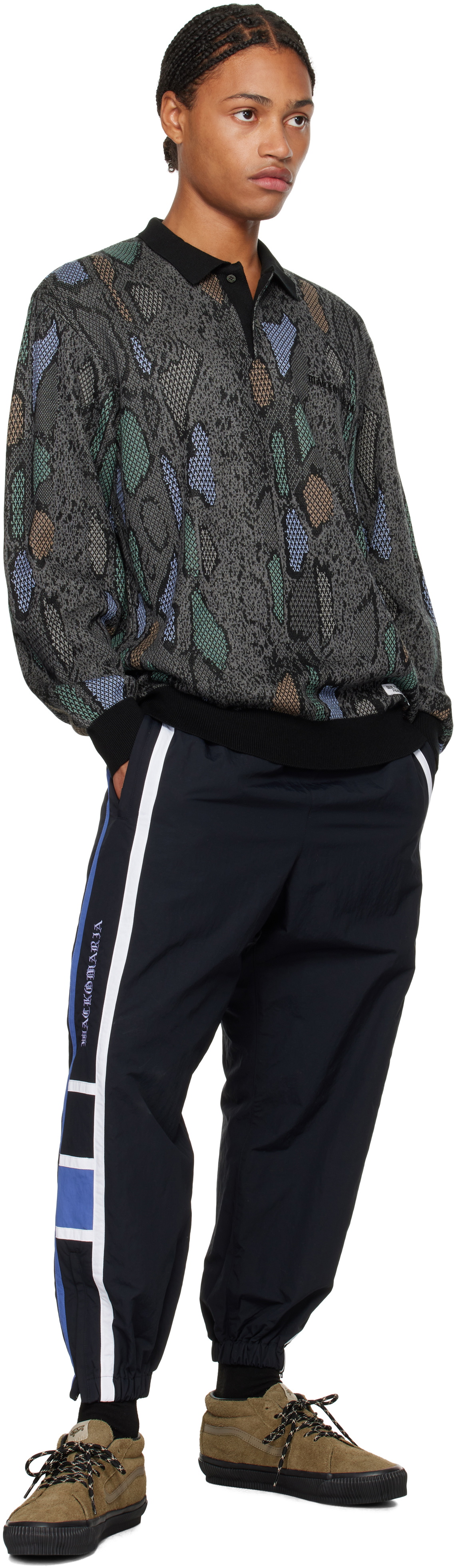 WACKO MARIA Gray Python Knit Polo Wacko Maria