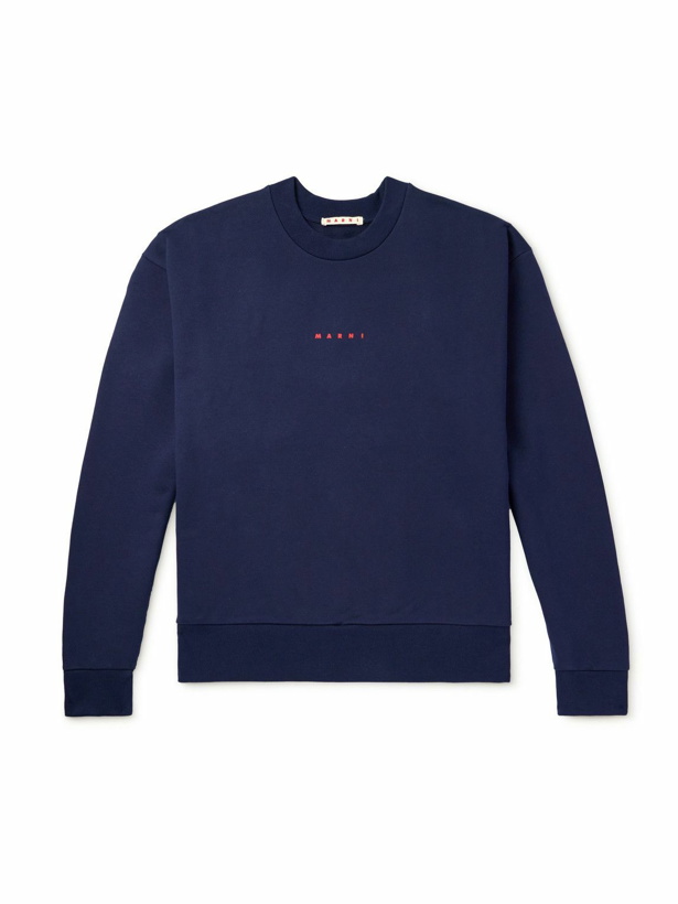 Photo: Marni - Logo-Print Cotton-Jersey Sweatshirt - Blue