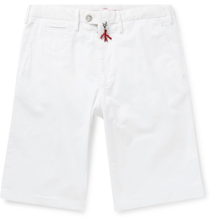 Photo: Isaia - Slim-Fit Stretch-Cotton Twill Bermuda Shorts - White
