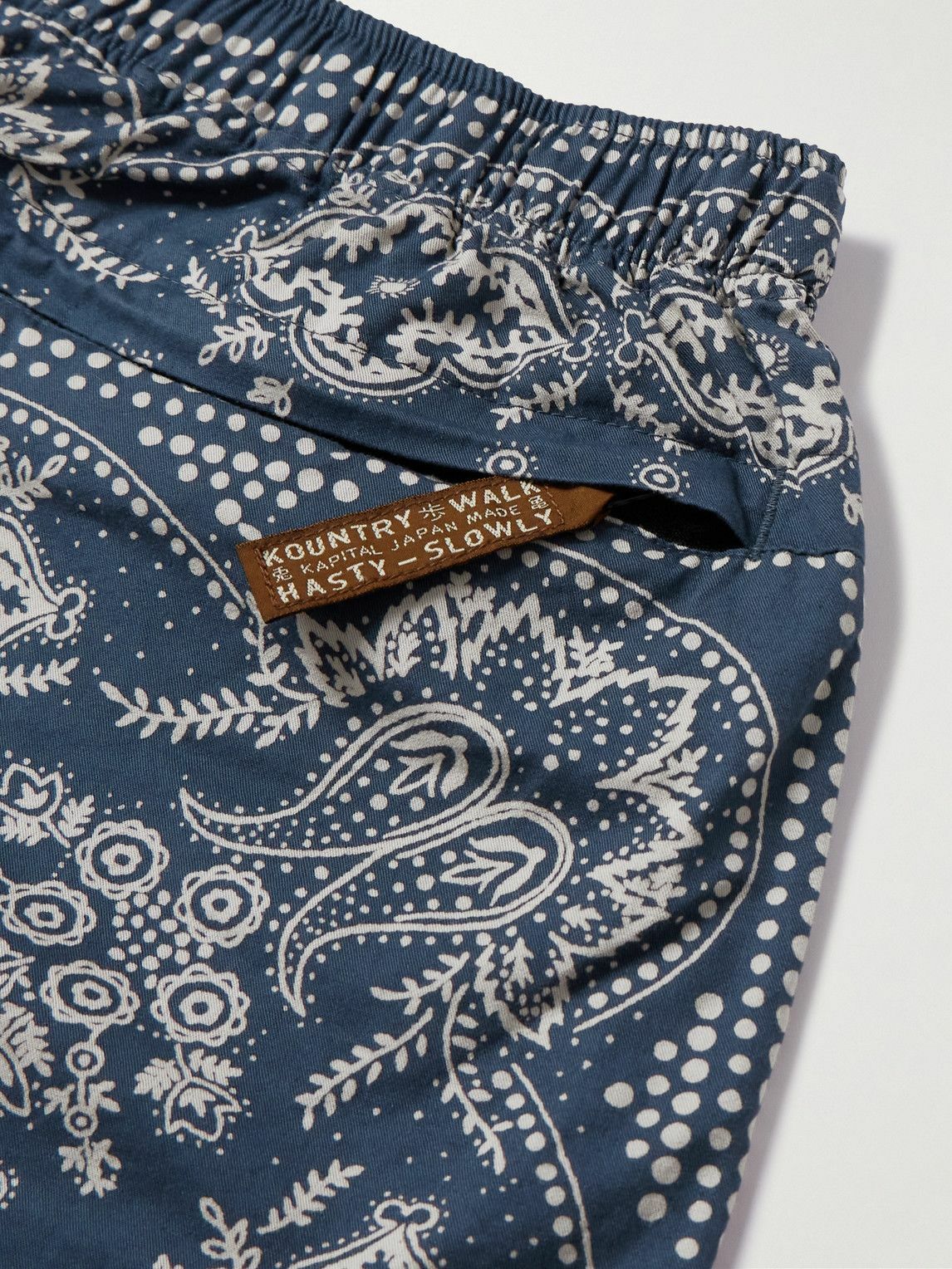 KAPITAL - Straight-Leg Belted Bandana-Print Patchwork Cotton-Twill Shorts - Blue