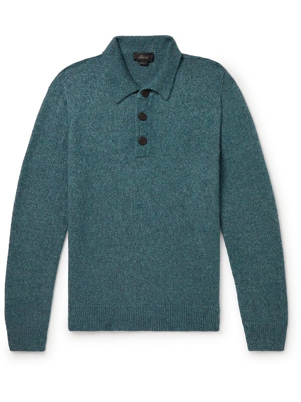 Photo: Brioni - Slim-Fit Cashmere and Silk-Blend Polo Shirt - Blue