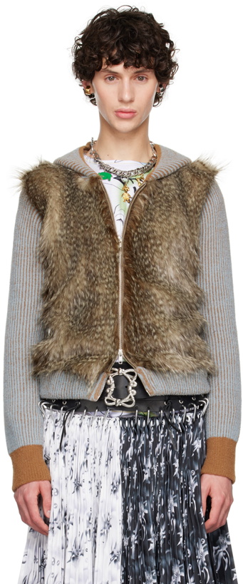 Photo: Chopova Lowena Brown & Blue Knotter Faux-Fur Hoodie