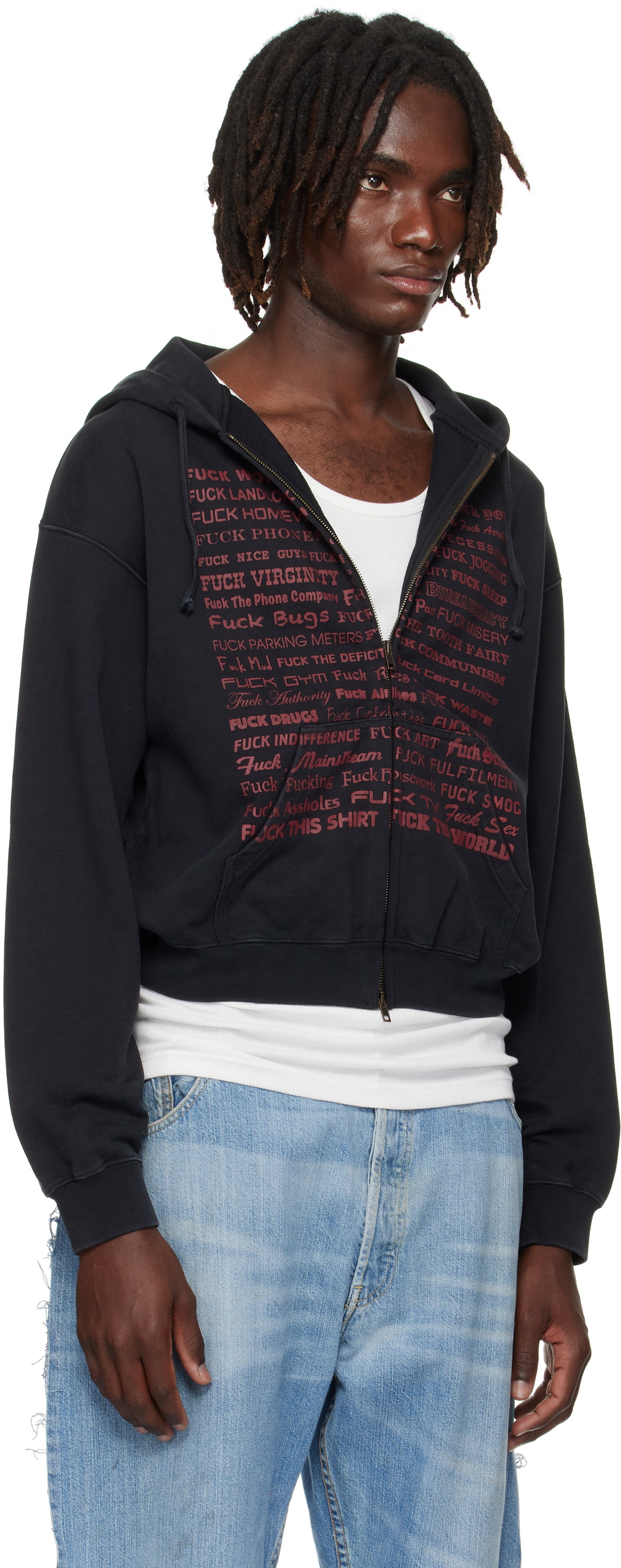 VETEMENTS Black 'Fuck' Fitted Zip-Up Hoodie Vetements