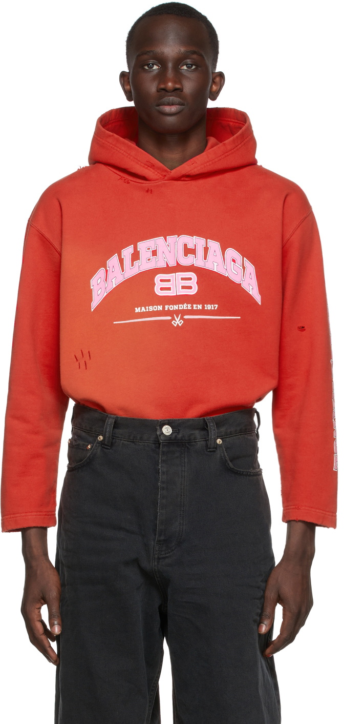 Balenciaga Red 'Maison Balenciaga' Cropped Hoodie Balenciaga